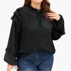 5219. Elegant Black Ruffled Women's Top